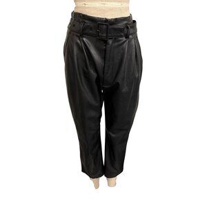Abercrombie and Fitch Black Faux Leather Belted High-Waisted Tapered Pants Women